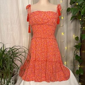 Promesa Scrunched Floral Tassel Straps Sundress